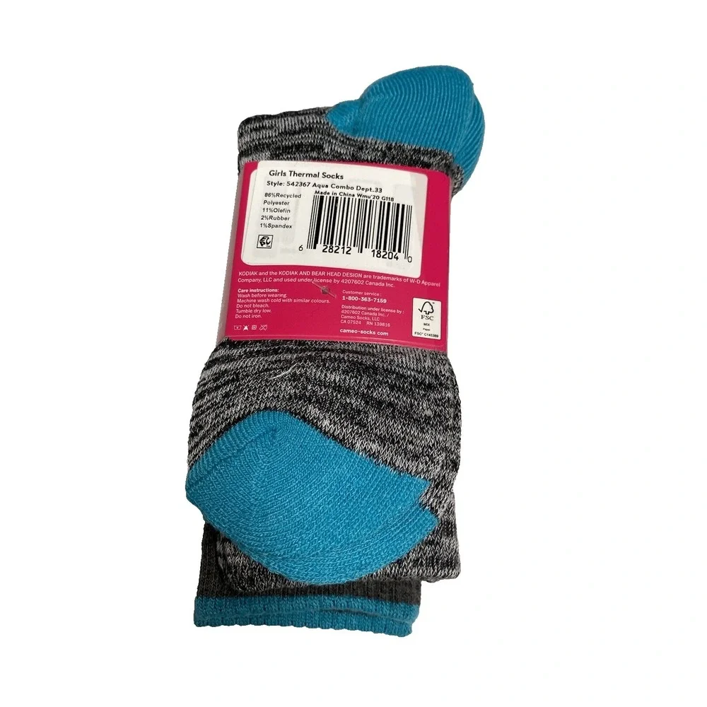 kodiak girls thermal creek socks 2 pairs 1 pack‎ size medium 10.5 - 4